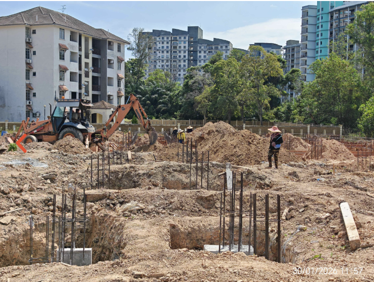 Construction progress with earthwork activities