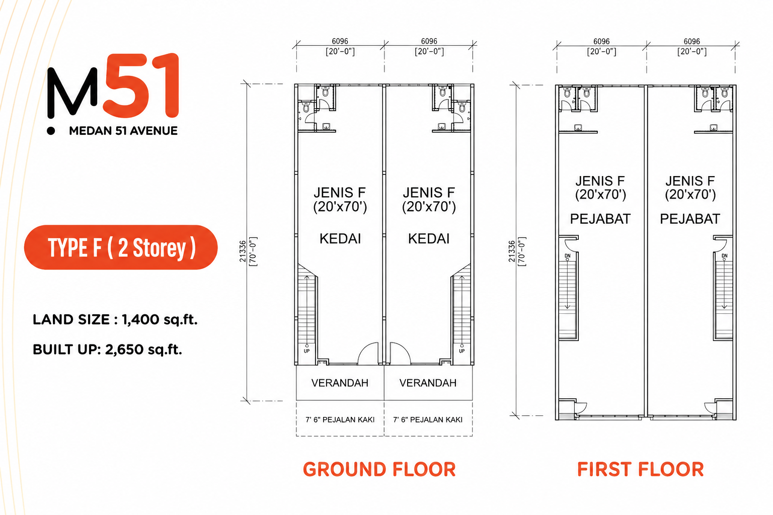 Type F floor plan — ground and first floor